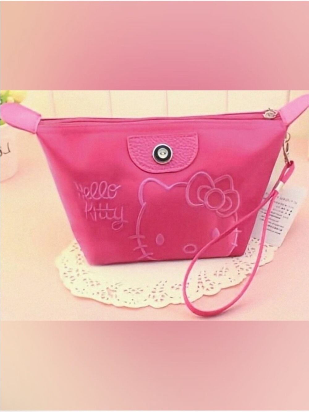 Hello Kitty Hot Pink Wristlet Clutch with Embossed Face